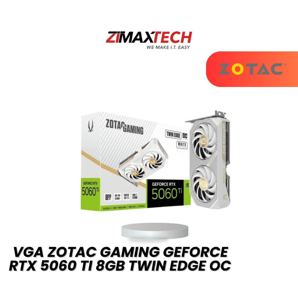 ZOTAC GAMING GEFORCE RTX 5060 TI 8GB TWIN EDGE OC WHITE EDITION GDDR7 GRAPHICS CARD WITH 4608 CUDA CORES AND 3+2 YEARS WARRANTY