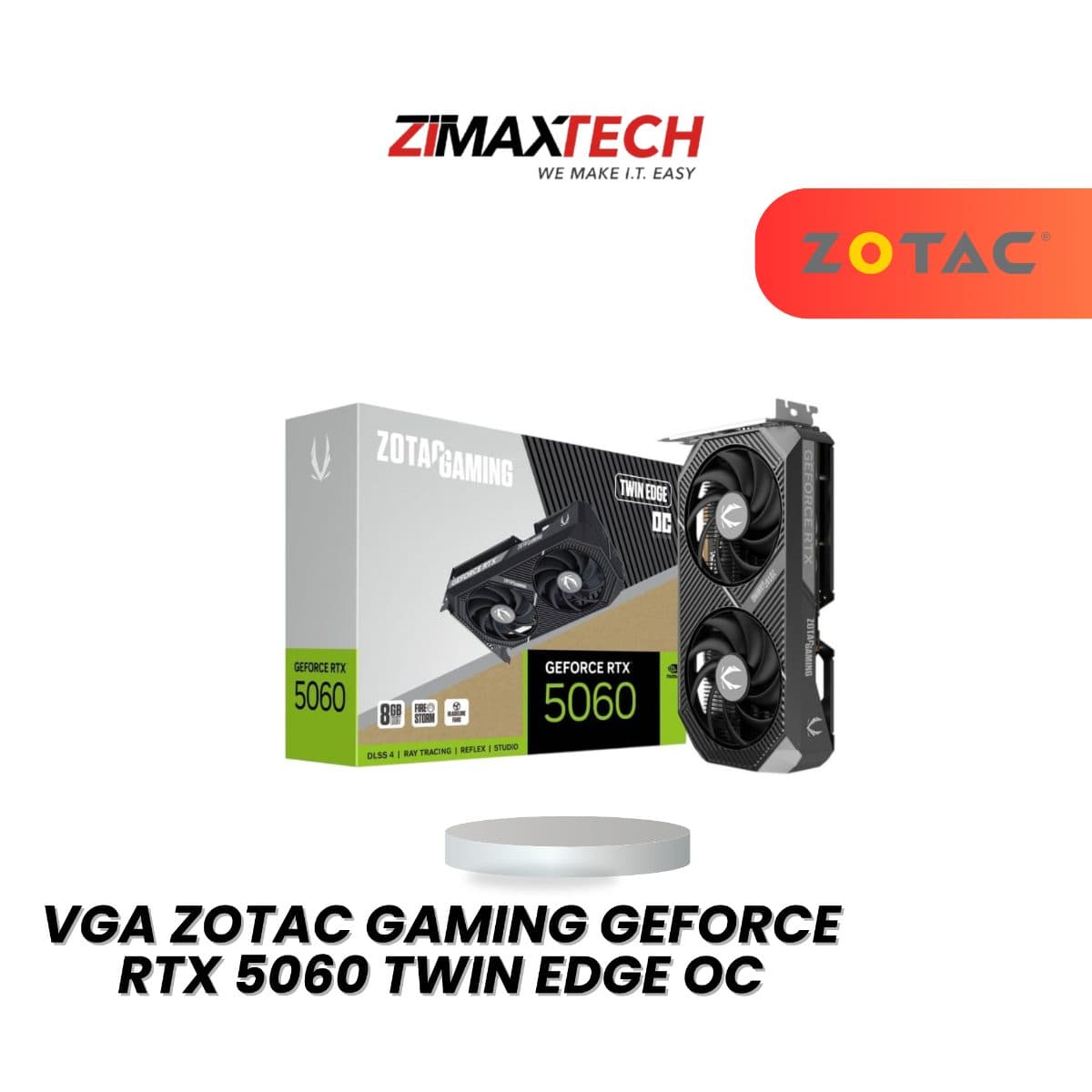 ZOTAC GAMING GEFORCE RTX 5060 TWIN EDGE OC 8GB GDDR7 GRAPHICS CARD WITH 3840 CUDA CORES AND 3+2 YEARS WARRANTY