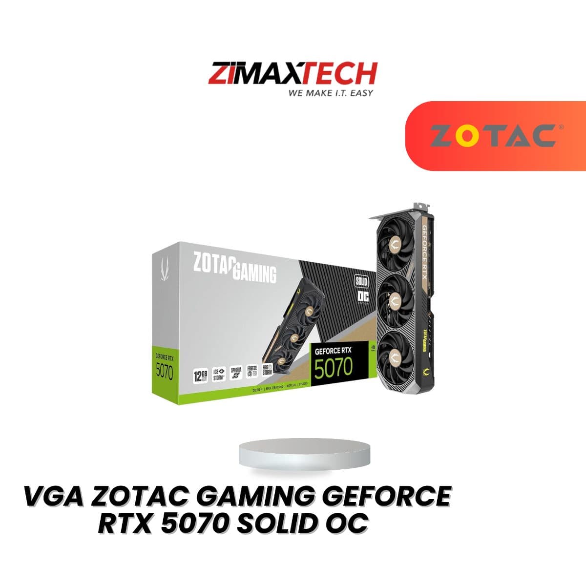 ZOTAC GAMING GEFORCE RTX 5070 SOLID OC 12GB GDDR7 GRAPHICS CARD WITH 6144 CUDA CORES AND 3+2 YEARS WARRANTY